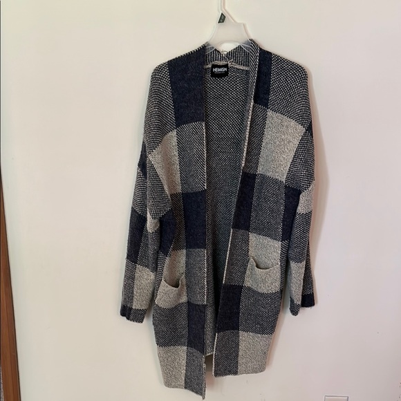 HEIMISH USA Blue and Gray Long Cardigan Sweater - Picture 1 of 3